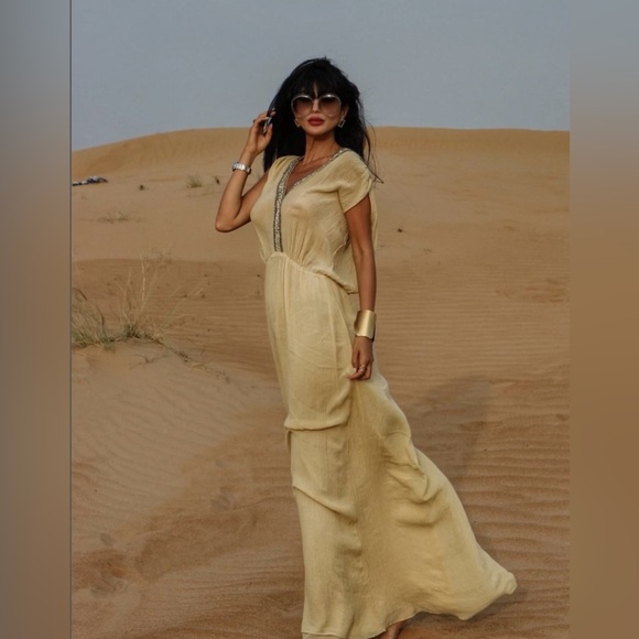 Zara dress maxi flowy butter yellow beaded embroidered boho summer vacation - Picture 8 of 16